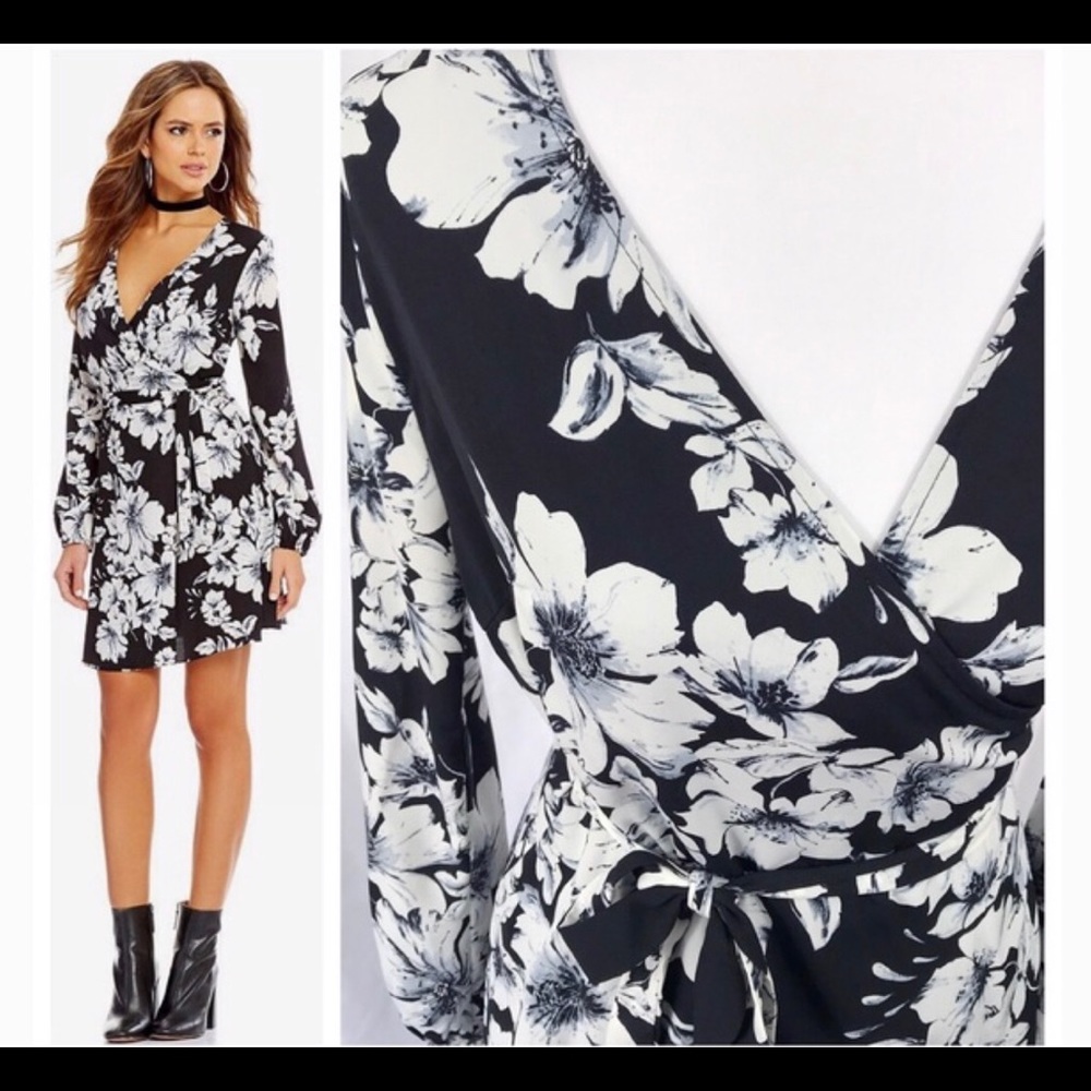 Gianni Bini black and white floral wrap dress